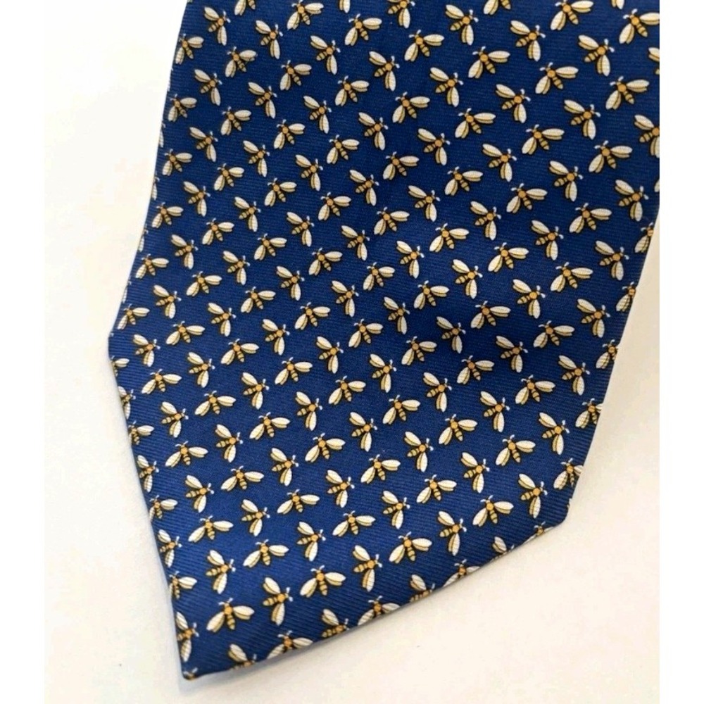 Tommy Hilfiger Men's Woven Tie Blue Yellow White Bee Geometric Logo